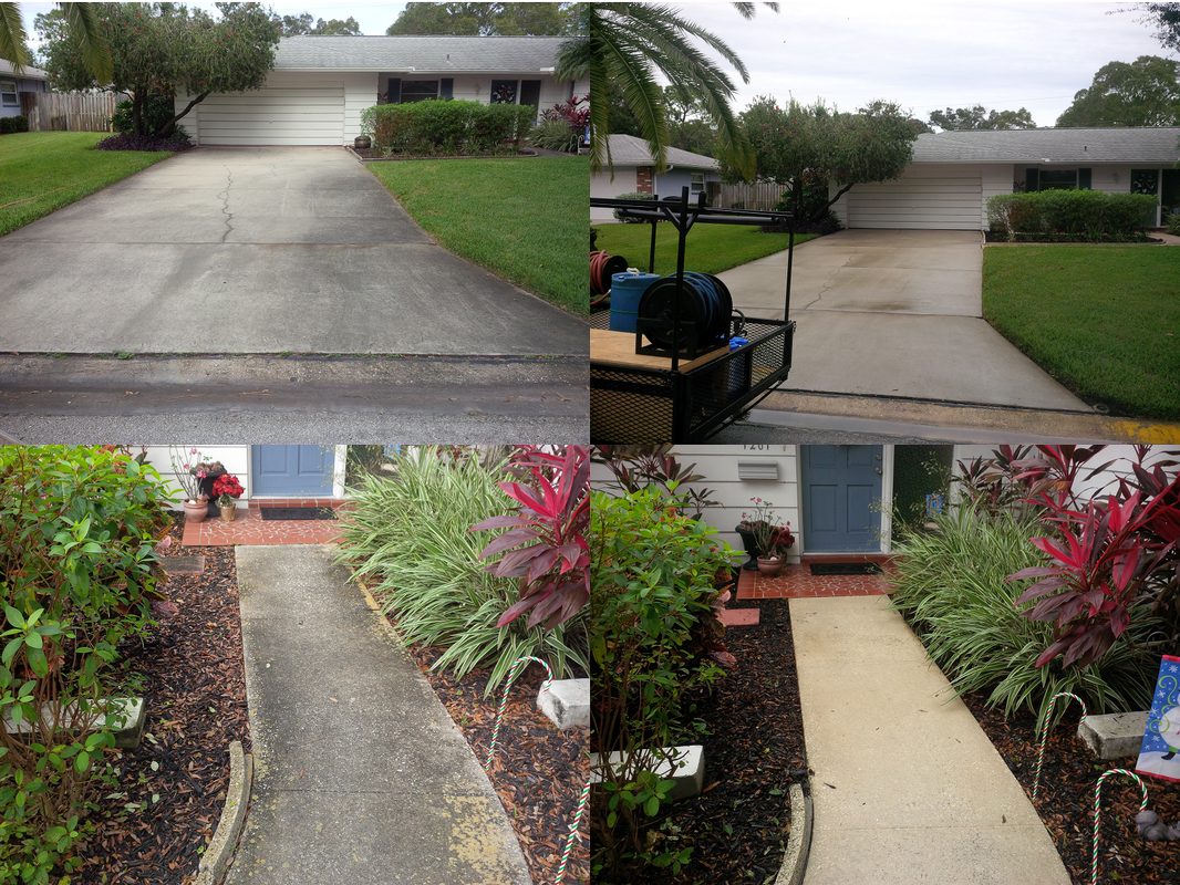Driveway before and after pressure washing